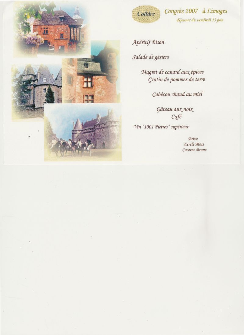 Menu du djeuner au Mess du 126me R.I. de Brive