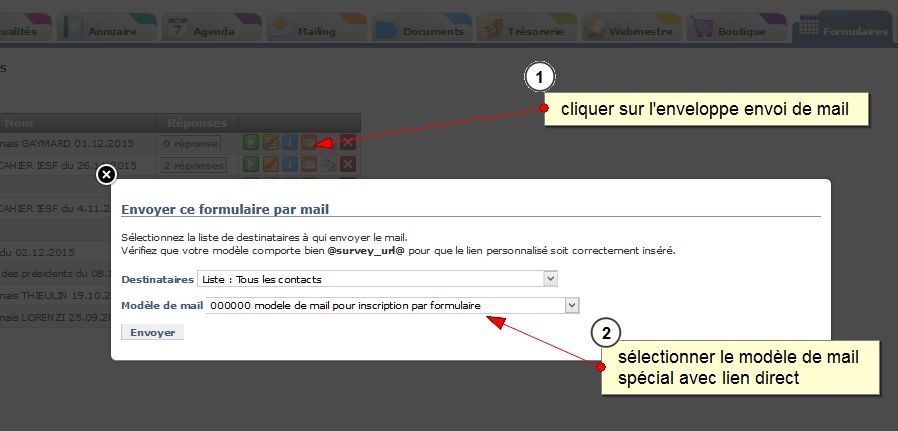 Envoi de mail avec un lien direct sur un formulaire, pr-rempli avec les informations du contact, Fig.6 mailing