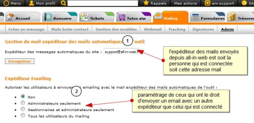 Expditeur d'un mailing all-in-web, Fig. 2 paramtrage