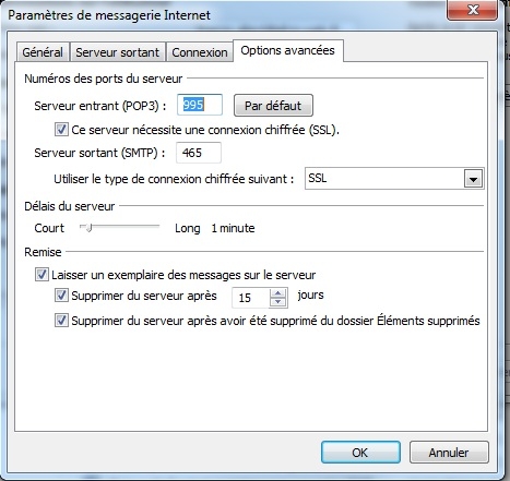 Paramtrer une adresse mail dans votre messagerie, Fig. 4 pop3 SSL GANDI